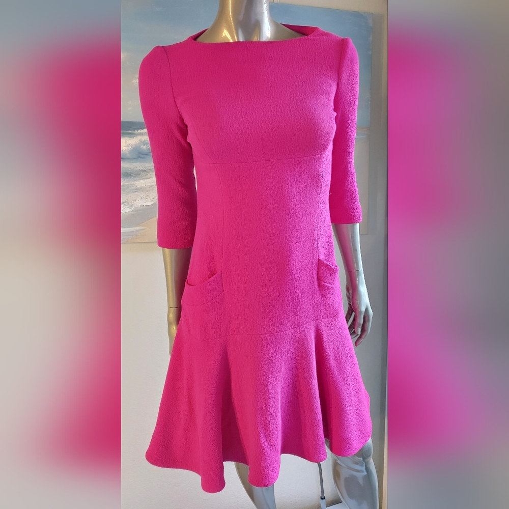 ^○$2,800 2017 OSCAR DE LA RENTA STUNNING PINK WOOL DAY DRESS US 4 S